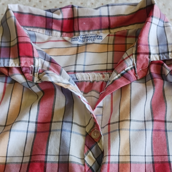Vintage 80s Miss fashionality cute button-up plaid cottage-core blouse - Picture 3 of 11